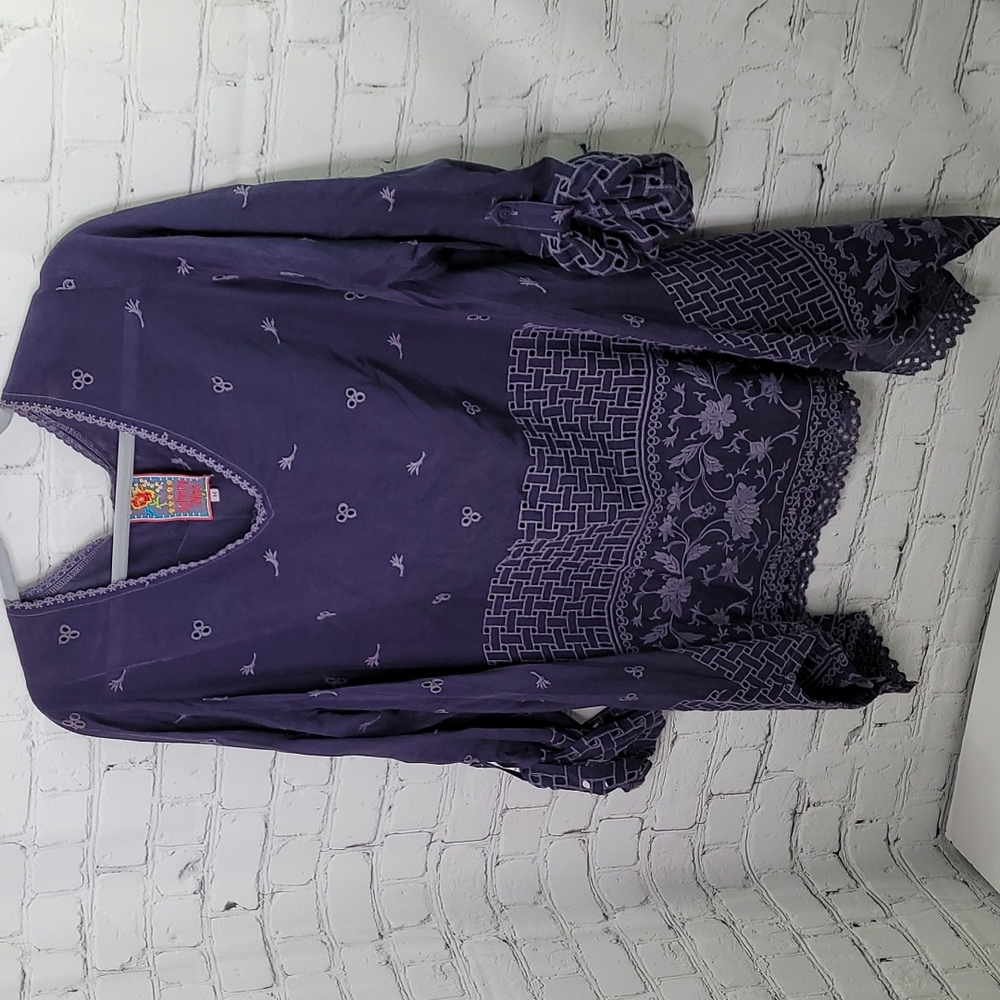 Johnny Was embroidered tunic top with adjustable sleeves